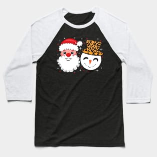 Santa and Snowman Leopard Sparkle Baseball T-Shirt